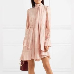 See By Chloè Georgette Check Ascot Tie Ruffle Flouncy Dress Smoky Pink